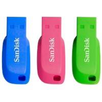 SanDisk USB 2.0 Flash Drive Cruzer Blade 32 GB Blue, Green, Pink Pack of 3