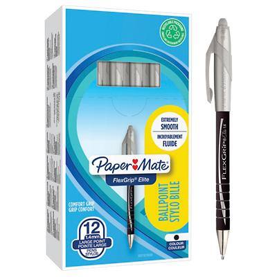 PaperMate FlexGrip Elite Ballpoint Pen Medium 0.42 mm Black Non Refillable Pack of 12