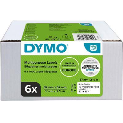 Dymo  LW 2093094 Multipurpose Labels Matt Finish Self Adhesive 57 (W) x 32 (H) mm 6 Rolls of 1000 Labels