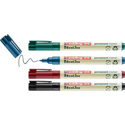 edding Ecoline 25 Permanent Marker Fine Bullet 1 mm Assorted Refillable Water Resistant Pack of 4