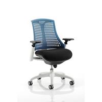 Dynamic Synchro Tilt Task Operator Chair Height Adjustable Arms Flex Blue Back, Black Seat, White Frame Without Headrest Medium Back
