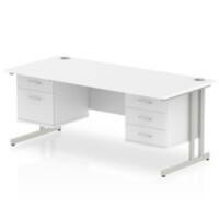 Dynamic Rectangular Office Desk White MFC Cantilever Leg Silver Frame Impulse 1 x 2 Drawer 1 x 3 Drawer Fixed Ped 1600 x 800 x 730mm