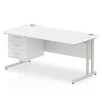 Dynamic Rectangular Office Desk White MFC Cantilever Leg Silver Frame Impulse 1 x 3 Drawer Fixed Ped 1600 x 800 x 730mm