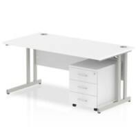 Dynamic Rectangular Straight Desk White MFC Cantilever Leg Silver Frame Impulse 1 x 3 Drawer Mobile Pedestal 1800 x 800 x 730mm