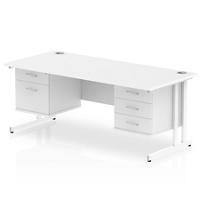 Dynamic Rectangular Office Desk White MFC Cantilever Leg White Frame Impulse 1 x 2 Drawer 1 x 3 Drawer Fixed Ped 1600 x 800 x 730mm