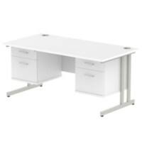 Dynamic Rectangular Office Desk White MFC Cantilever Leg Silver Frame Impulse 2 x 2 Drawer Fixed Ped 1600 x 800 x 730mm