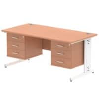 Dynamic Rectangular Office Desk Beech MFC Cable Managed Cantilever Leg White Frame Impulse 2 x 3 Drawer Fixed Ped 1600 x 800 x 730mm