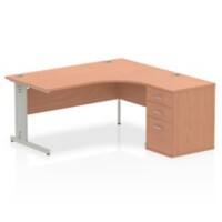 Dynamic Corner Right Hand Desk Beech MFC Cable Managed Cantilever Leg Grey Frame Impulse 1600/1630 x 800/600 x 730mm