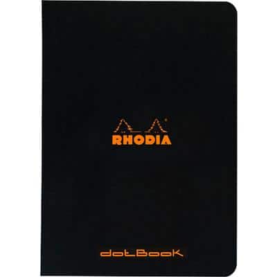 Rhodia Notebook 119186C A5 Dotted Stapled Side Bound Laminated Cardboard Soft Cover Black 96 Pages 48 Sheets