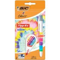 BIC 4 Colours Batik Ballpoint Pen Black, Blue, Green, Red Medium 0.4 mm Refillable + Tipp-Ex Mini Pocket Mouse