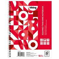 Viking Notebook A5+ Squared Twin Wire Side Bound Paper Soft Cover Red Perforated 160 Pages Pack of 5