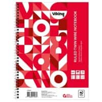 Viking Notebook A4+ Ruled Twin Wire Side Bound Paper Soft Cover Red Perforated 160 Pages Pack of 5