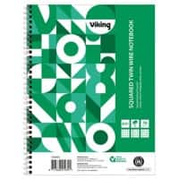 Viking Notebook A5+ Squared Twin Wire Side Bound Paper Soft Cover Green Perforated 160 Pages
