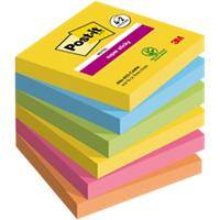 Post-it Super Sticky Notes 76 x 76 mm Carnival Colours 90 Sheets Value Pack 4 + 2 Free
