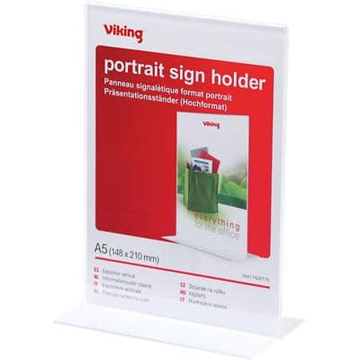 Viking Portrait Sign Holder T-sign A5 Transparent Plastic 149 x 83 x 214mm