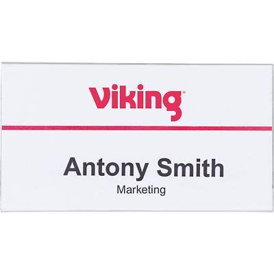 Viking Standard Name Badge with Combi Clip Landscape 75 x 40 mm Pack of 50
