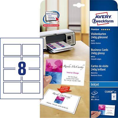 Avery Photo Quality Business Cards C32028-25 A4 250gsm White 25 sheets of 8 pieces