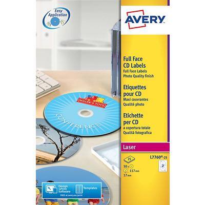 AVERY CD Labels L7760-25 White A4 25 Sheets of 2 Labels
