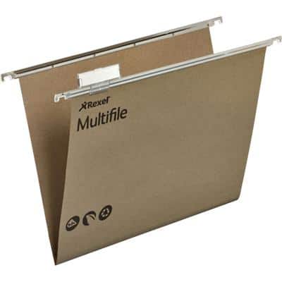 Rexel Multifile Vertical Suspension File 78617 A4 V Base 15mm 180 gsm Beige 100% Recycled Manilla Pack of 50