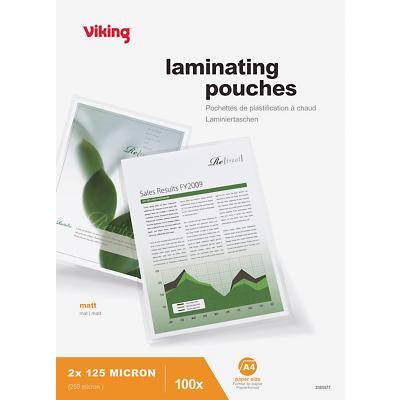 Viking Laminating Pouches A4 Matt 125 microns (2 x 125) Transparent Pack of 100