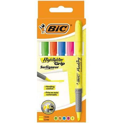 BIC Grip Highlighter Assorted Medium Chisel 1.6-3.3 mm Pack of 5
