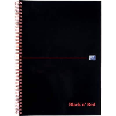 OXFORD Notebook Black n' Red A4 Ruled Spiral Bound Soft Cover Soft Cover Black, Red Perforated 100 Pages 50 Sheets