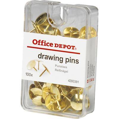 Office Depot Flat Drawing Pins Gold Pack of 100