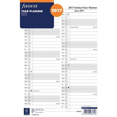 Filofax A4 Inserts Year Planner (organiser size - 297 x 210 mm)