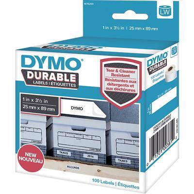 DYMO LW 1976200 Durable Labels, Authentic, Self Adhesive, White 25 mm x 89 mm, 100 Labels