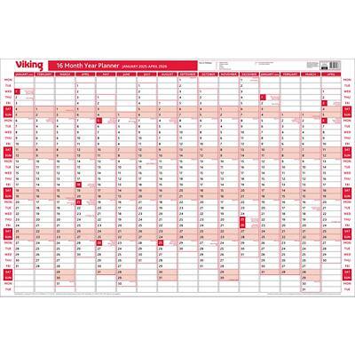 Viking Annual Planner 2025, 2026 Landscape Red English 91 x 61 cm