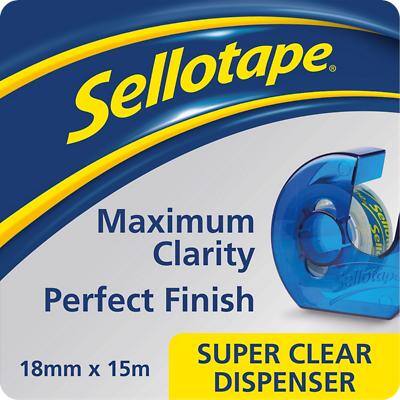 Sellotape Super Clear Tape and Dispenser 18mm x 15m Transparent 6 Rolls