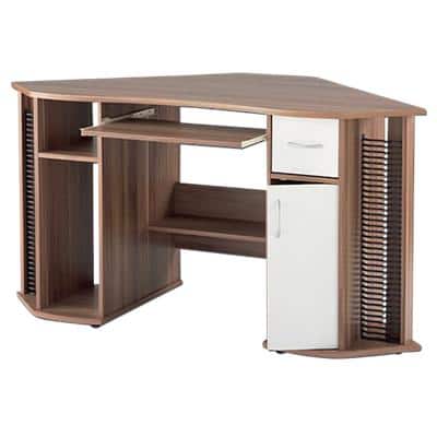 Alphason Corner Computer Desk with Walnut & White Melamine Top and 1 Drawer Lyndon 1460 x 750 x 760mm