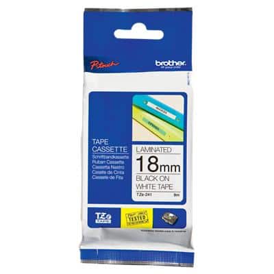 Brother P-touch Labelling Tape Authentic TZe-241 Adhesive Black on White 18 mm x 8 m