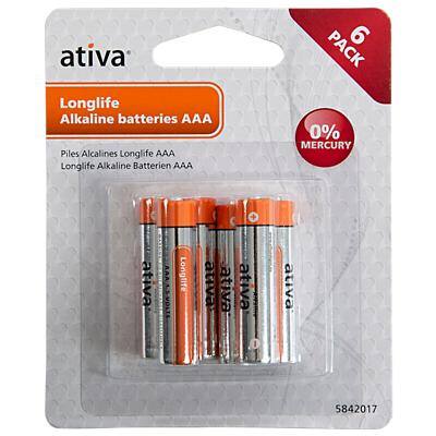 Ativa AAA Alkaline Batteries Longlife LR03 1.5V Pack of 6