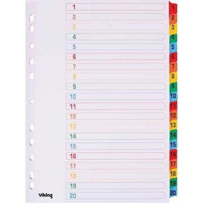 Viking Indices A4 Assorted 20 Part Perforated Card 1 to 20