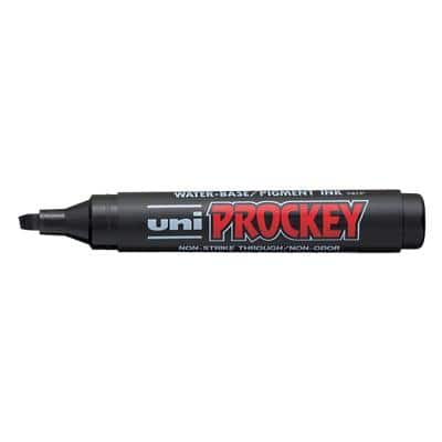 uni PROCKEY Chisel Tip Permanent Markers, Black - Pack of 12