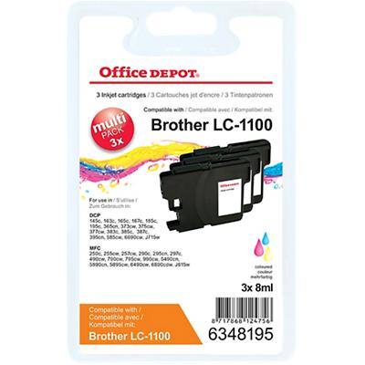 Office Depot Compatible Brother LC1100 Ink Cartridge 3 Colours Pack of 3