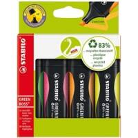 STABILO GREEN BOSS 6070/4 Highlighter Assorted 83% Recycled Medium Chisel 2-5 mm Refillable Pack of 4