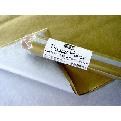 Tissue paper 500mm x 700mm gold and silver step pack of 24 sheets