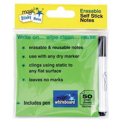 Magic White board green sticky notes 10 x 10cm with pen pack 50