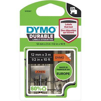 Dymo D1 1978367 Authentic Durable Label Tape Self Adhesive Black Print on Orange 12 mm x 3m