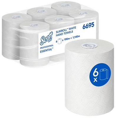 Scott Essential Slimroll Hand Towels Rolled White 1 Ply 6695 6 Rolls of 190 m