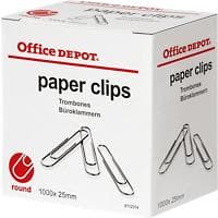 Office Depot Paper Clips Round 25mm Silver Pack of 1000