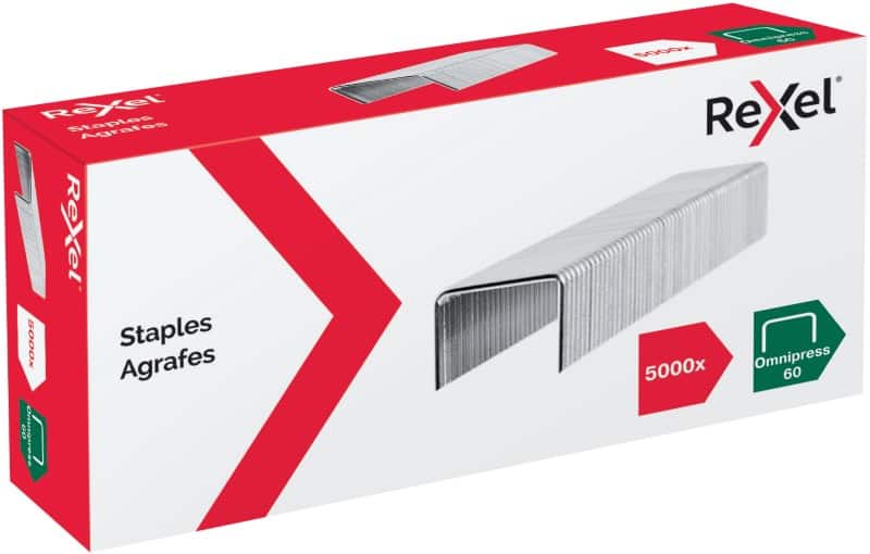 Rexel Omnipress 60 Staples 2115685 60 Sheets Silver Metal Pack of 5000