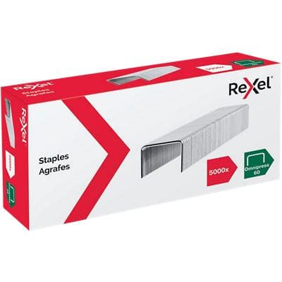 Rexel Omnipress 60 Staples 2115685 60 Sheets Silver Metal Pack of 5000