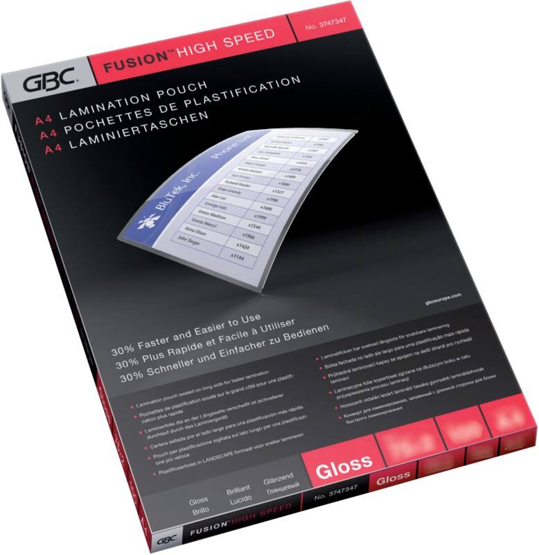 GBC HighSpeed Laminating Pouches A4 Glossy 125 microns (2 x 125) Transparent Pack of 100