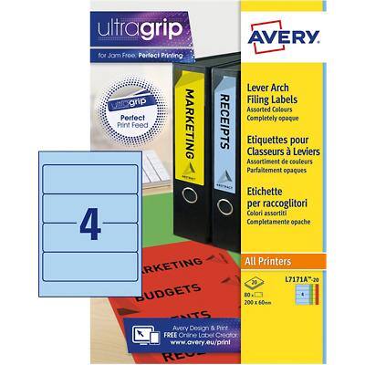 Avery L7171A-20 Filing Labels Self Adhesive 200 x 60 mm Assorted 80 Labels