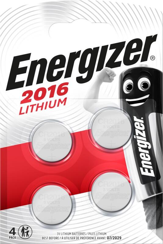 Energizer Button Cell Batteries CR2016 3V Lithium Pack of 4