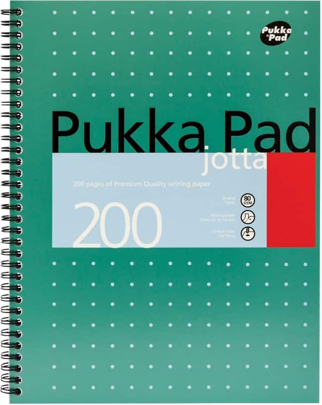 Pukka pad notebook metallic jotta a4+ ruled spiral bound cardboard hardback green perforated 200 pages pack of 3