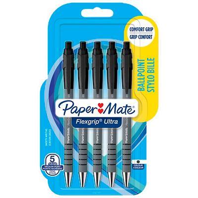 PaperMate FlexGrip Ultra Retractable Ballpoint Pen 0.5 mm Black Pack of 5